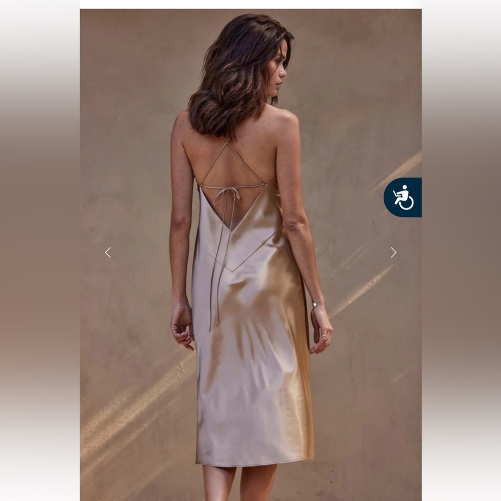 NWT Grace Loves Lace | Silky Satin Midi Dress - Gold - Open Back - Picture 6 of 8